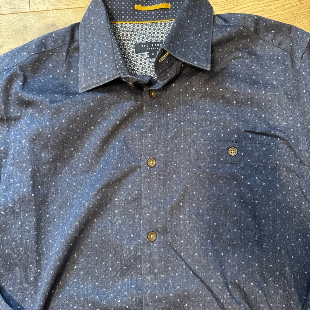 Ted Baker Dark Blue Patterned Button Down Shirt - image 3